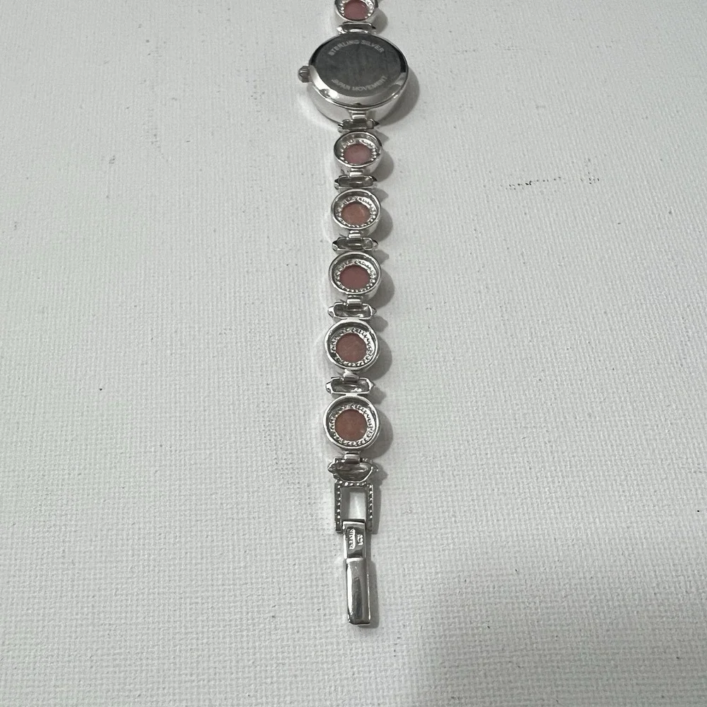 CLASSIC‎ VINTAGE STERLING SILVER CORAL COLOR QUARTZ WATCH 7.25